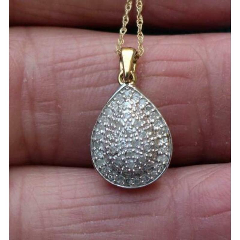 Prachtige gouden diamant hanger met gouden ketting