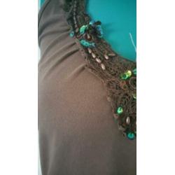 Bruine mouwloze top met pailletten mt 36 38 - G4