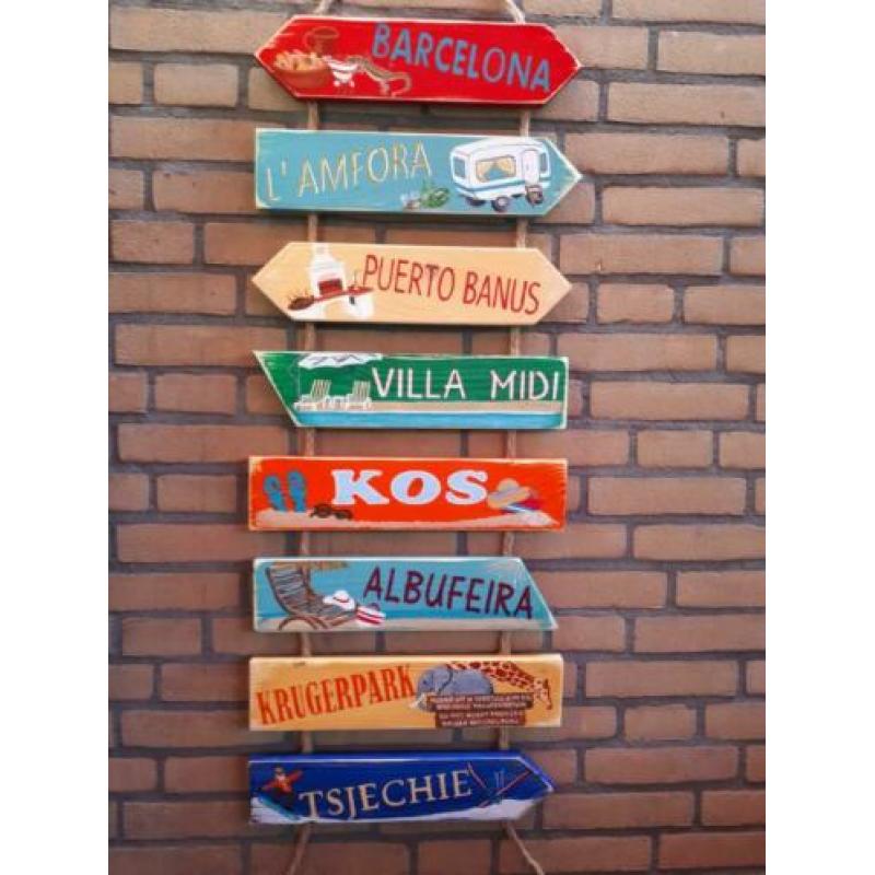 Decoratie houten wegwijzer tekst borden in bijv IBIZA stijl