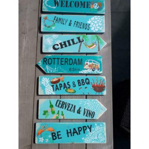 Decoratie houten wegwijzer tekst borden in bijv IBIZA stijl
