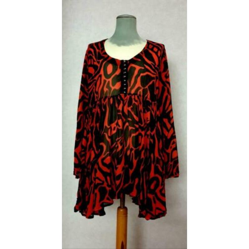 Yoek tuniek all - over print zwart /rood maat 46