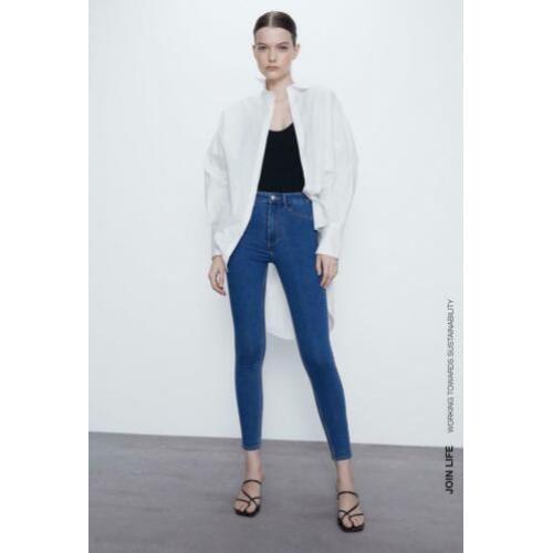 Blauwe high waist skinny jeans jegging van Zara