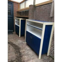 Half open boekenkast kledingkast metaal hout (2st,stukprijs)