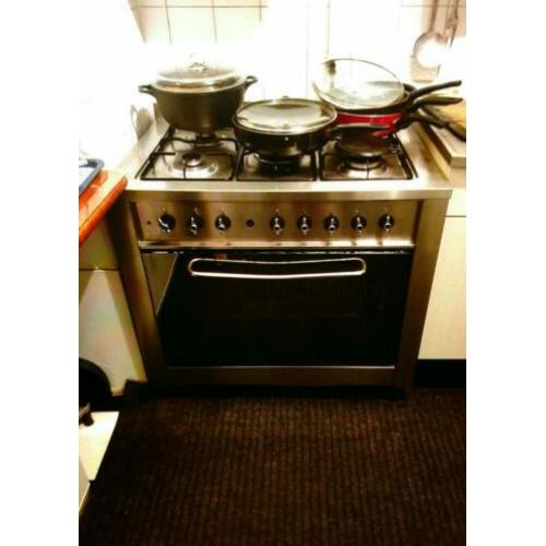 prachtige zwart/zilveren Gasfornuis 90 cm breedt