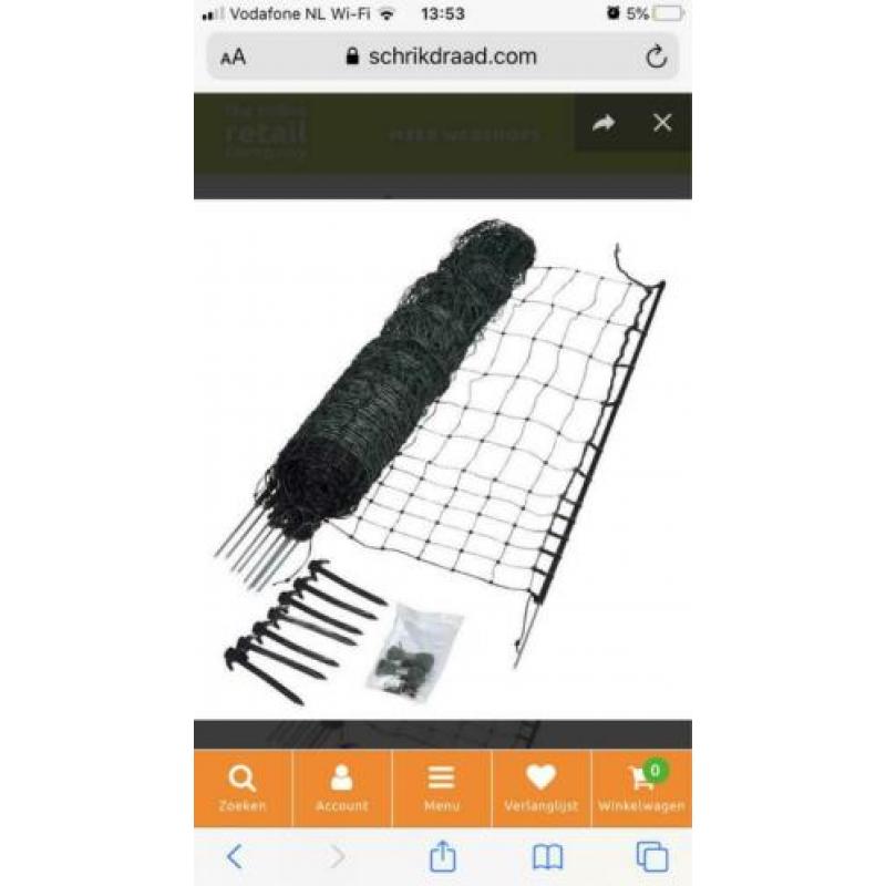 Kippennet nieuw in doos 112 cm x 50 m groen + 3 gebruikt