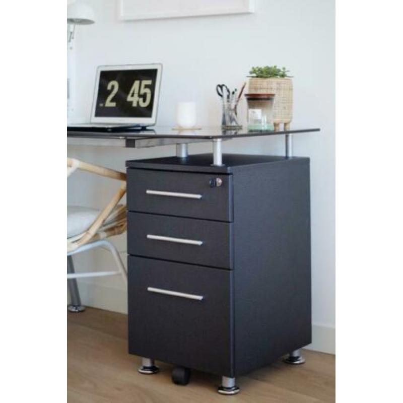 Zwarte bureau met gehard glas - 120cm x 60cm