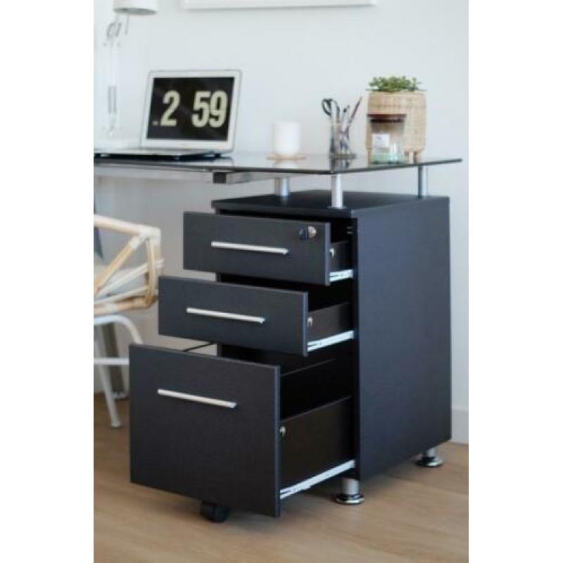 Zwarte bureau met gehard glas - 120cm x 60cm