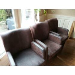 6 x bruine stoelen met leuning en wielen