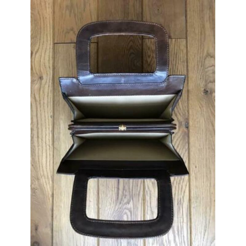 Prachtige vintage handtas bruin leer