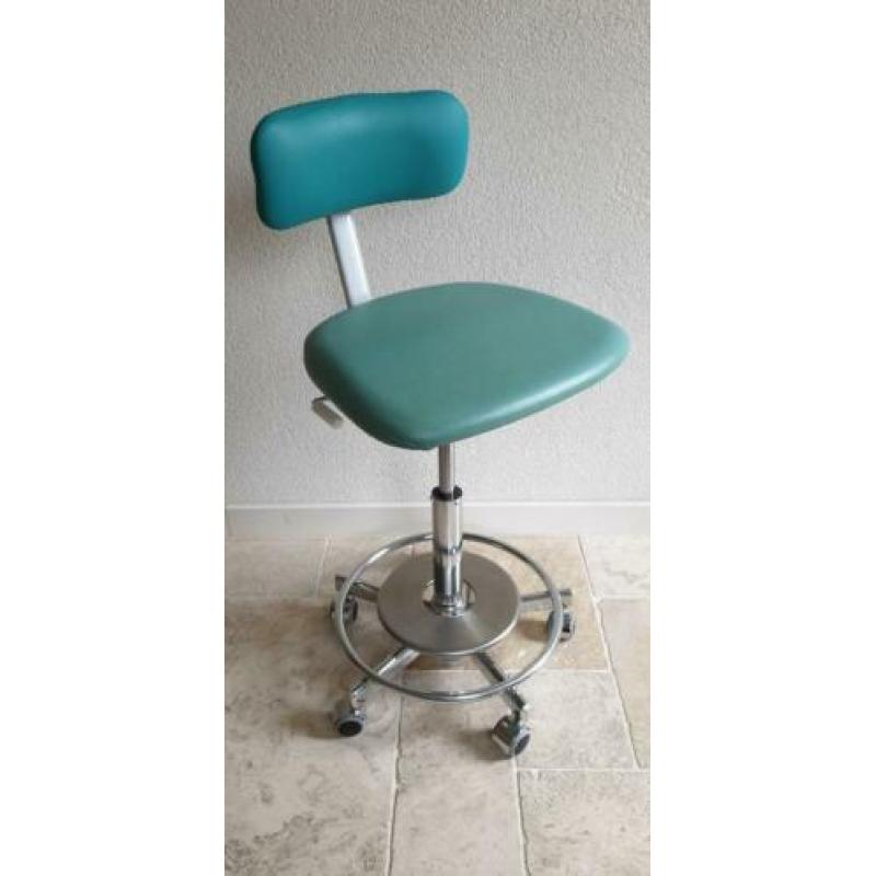Bureaustoel ziekenhuisstoel chroom vinyl groen turquoise