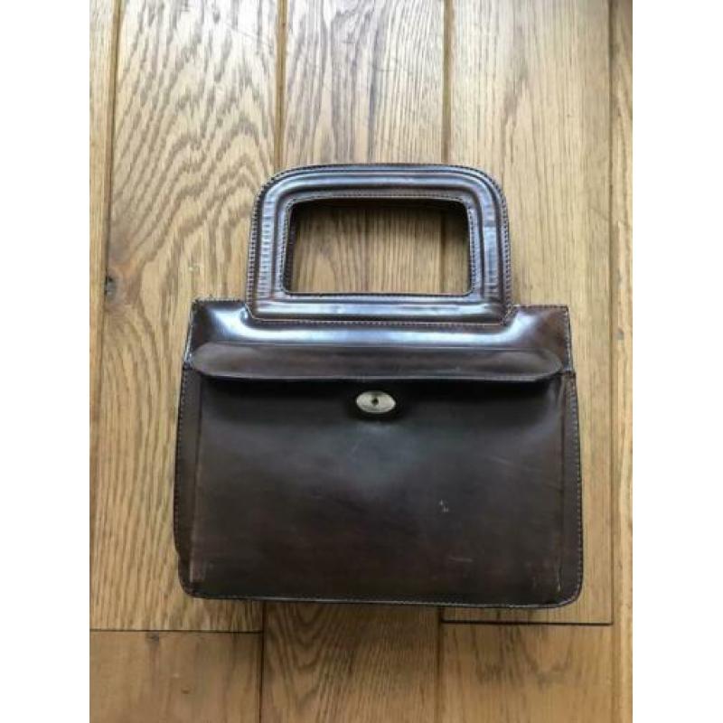 Prachtige vintage handtas bruin leer