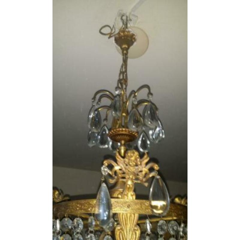 Antieke bronzen kristallen kroonluchter