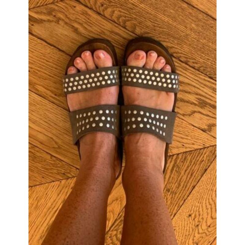 Lazamani kaki leren slippers NIEUW maat 37