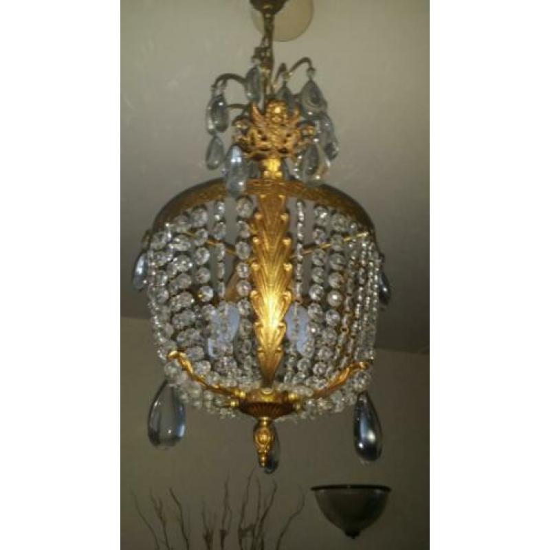Antieke bronzen kristallen kroonluchter