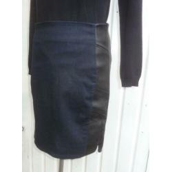 Calvin Klein spijkerrok M=36 blauw met leerlook stretchrok