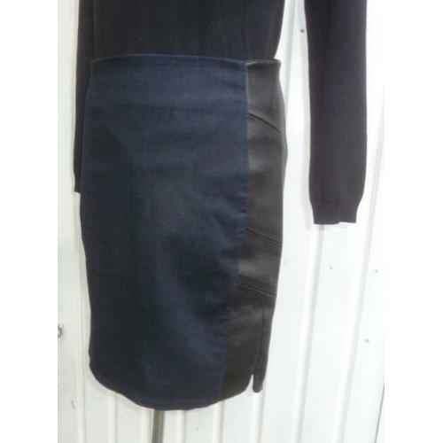 Calvin Klein spijkerrok M=36 blauw met leerlook stretchrok