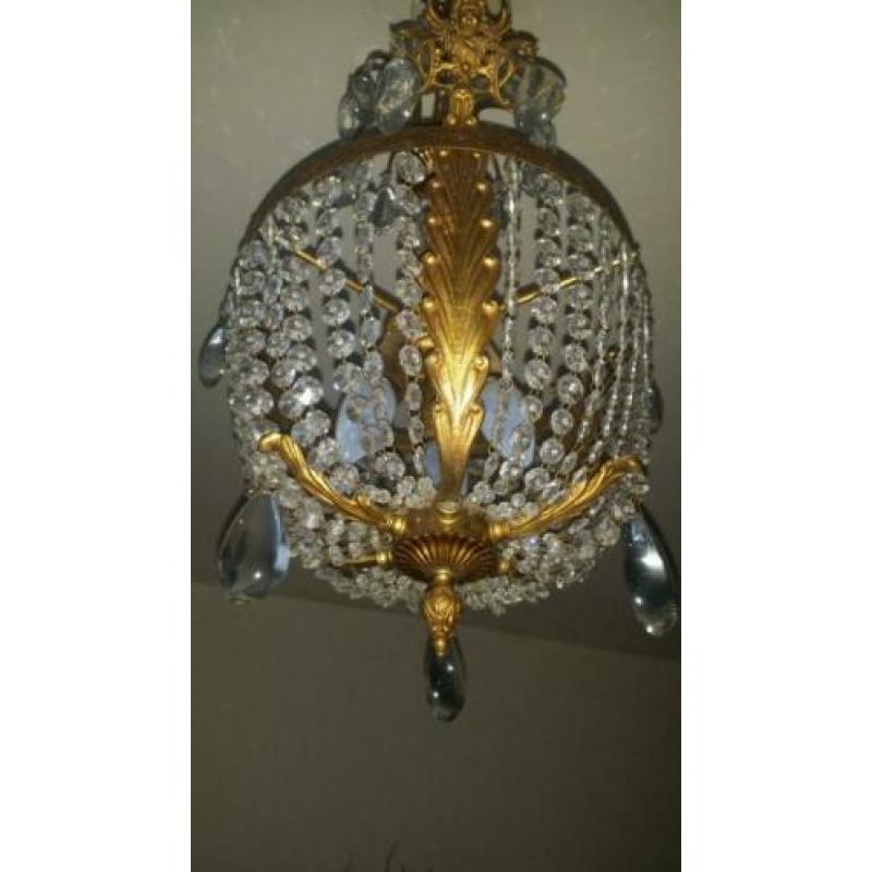 Antieke bronzen kristallen kroonluchter