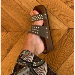 Lazamani kaki leren slippers NIEUW maat 37