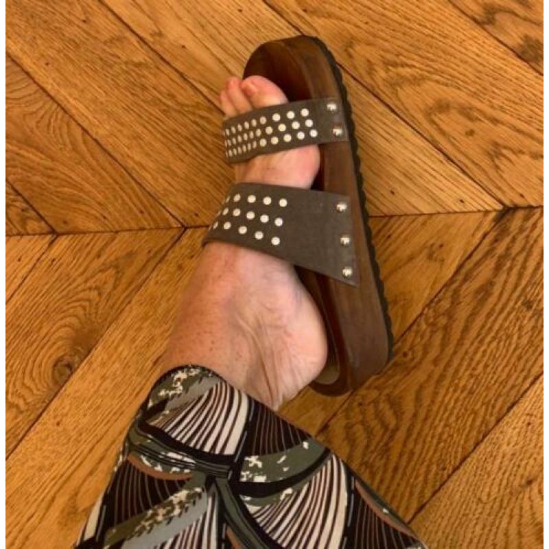Lazamani kaki leren slippers NIEUW maat 37
