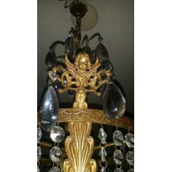 Antieke bronzen kristallen kroonluchter