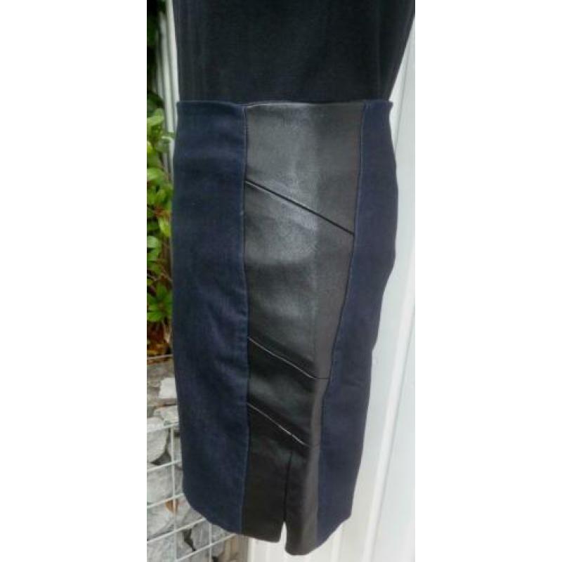 Calvin Klein spijkerrok M=36 blauw met leerlook stretchrok