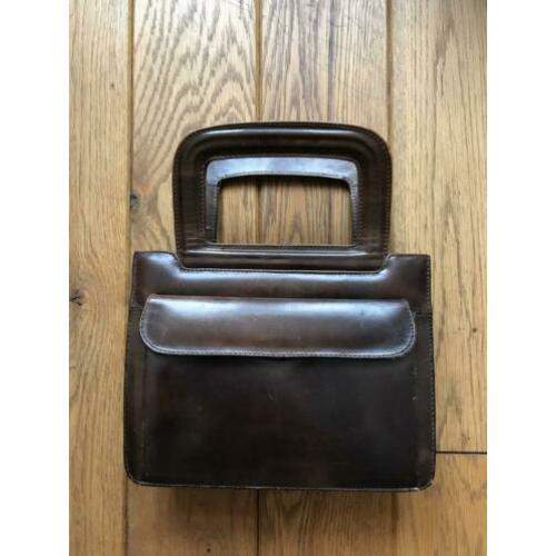 Prachtige vintage handtas bruin leer