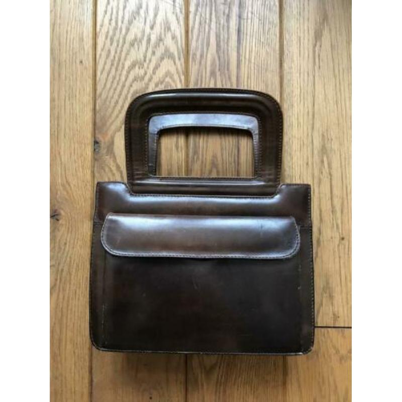 Prachtige vintage handtas bruin leer