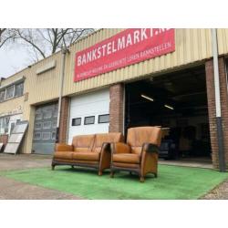 MOL & GEURTS bank (buffel)leer incl fauteuil + GRATIS BEZORG