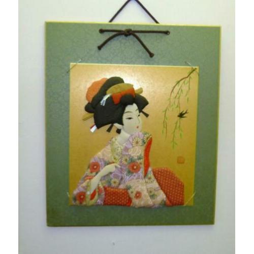 japanse Collage 3d "Geisha" op Shikishi & display board.