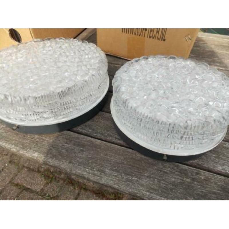 Plafondlamp plafoniere fraai bewerkt glas 26 en 21 cm