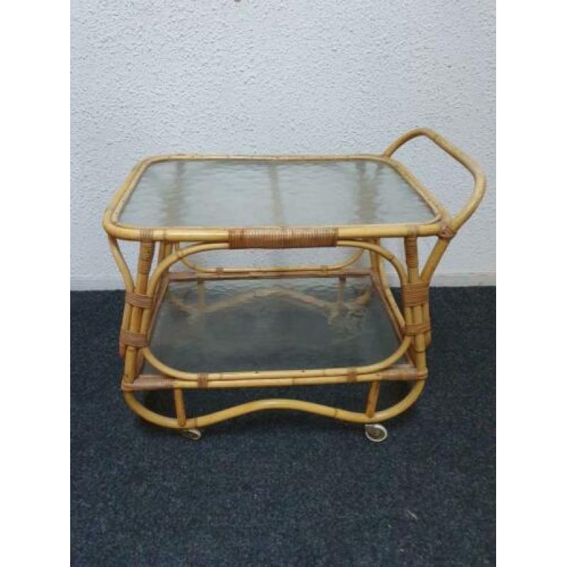 Uitverkoop!! Vintage Rotan theewagen / serveerwagen!