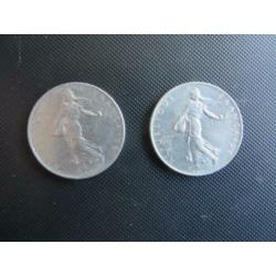 3x munt Frankrijk - 20 centimes 1992, 1 Franc(Ffr) 1964 1977