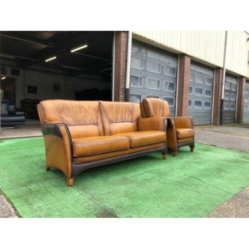 MOL & GEURTS bank (buffel)leer incl fauteuil + GRATIS BEZORG