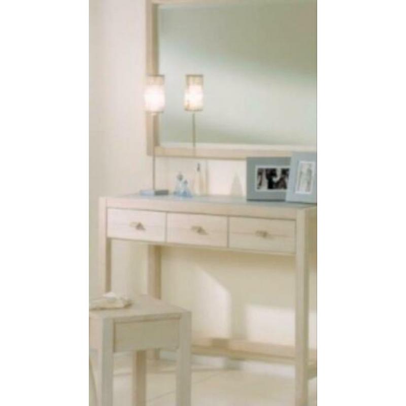 Kaptafel 4-delig sidetable, spiegel, kruk, ladekast 7 laden