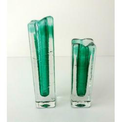 Glazen vaas twee solifleur helder turquoise Zwiesel 1443-g