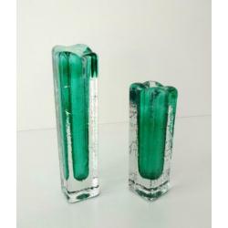 Glazen vaas twee solifleur helder turquoise Zwiesel 1443-g