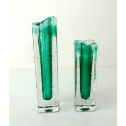 Glazen vaas twee solifleur helder turquoise Zwiesel 1443-g