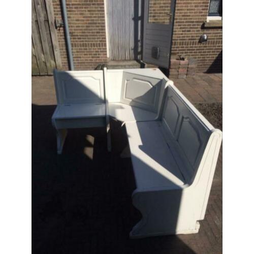 Houten keukenklepbank, hoekmodel met 4 zitplaatsen