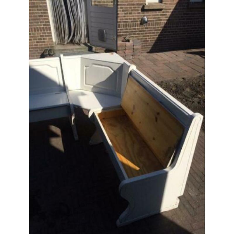 Houten keukenklepbank, hoekmodel met 4 zitplaatsen