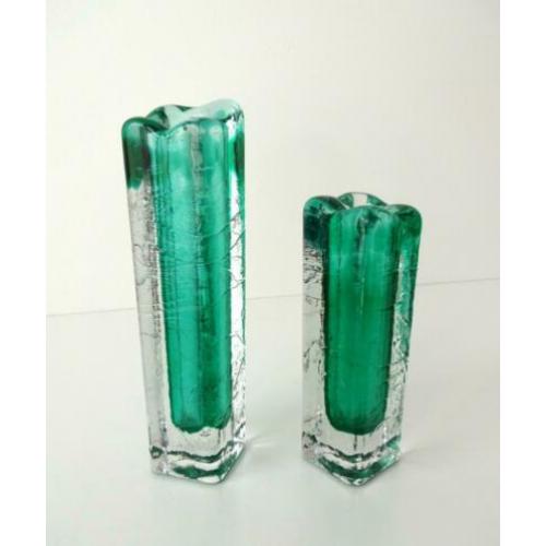 Glazen vaas twee solifleur helder turquoise Zwiesel 1443-g