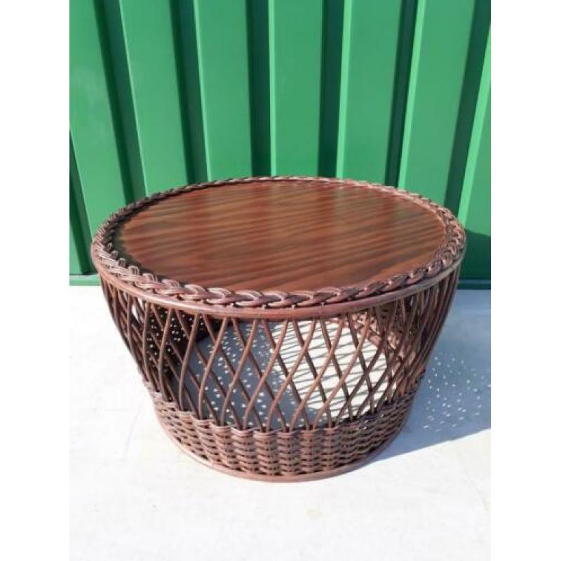 Vintage, rotan salontafel, Rohé of TRIO Noordwolde, jaren 70