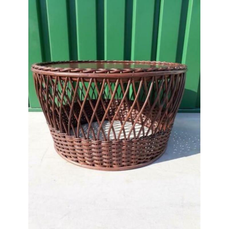 Vintage, rotan salontafel, Rohé of TRIO Noordwolde, jaren 70