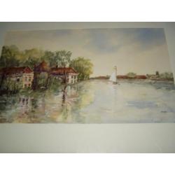 Mooie Aquarel Gezicht op de Vecht, van Huib W.BIJL
