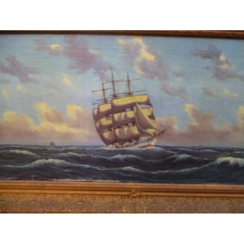Olie/doek. Onbekend. Zeegezicht. Antiek schilderij. ,1900.