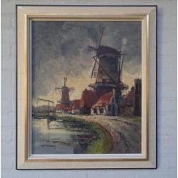 Schilderij op doek van Willem van Norden (1883-1978) Molens