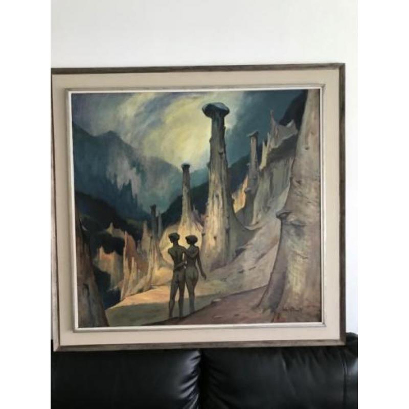 Klaas Pijlman 1917-2007 Groot olieverf schilderij, museaal.