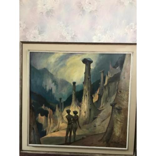 Klaas Pijlman 1917-2007 Groot olieverf schilderij, museaal.