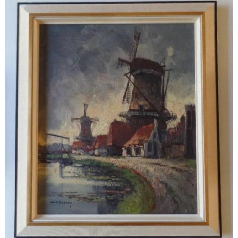 Schilderij op doek van Willem van Norden (1883-1978) Molens
