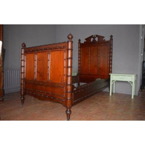Antiek faux Bamboo pitch pine grenen houten bed bamboe look