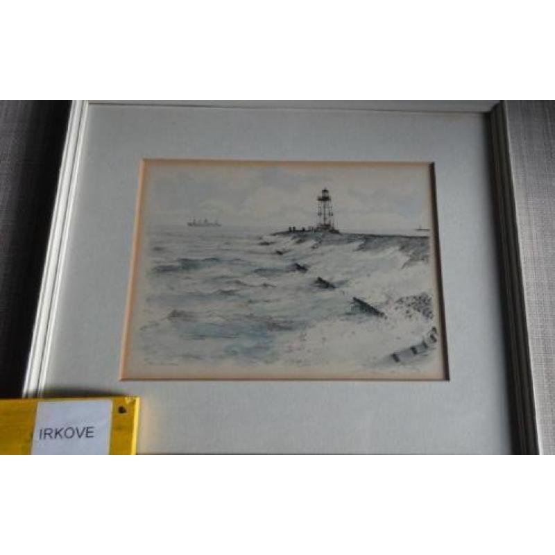 AQUAREL * TERNEUZEN DAM MET VUURTOREN * Gesigneerd *